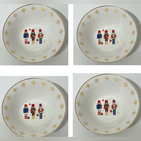 NEW Holiday Style Nutcracker Ceramic Bowls 7” Christmas Set of 4 - Picture 2 of 6